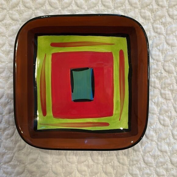 GAIL Pittman Brio Pattern Southern Living At Home 5 5/8” Square Appetizer Plate - Picture 1 of 4